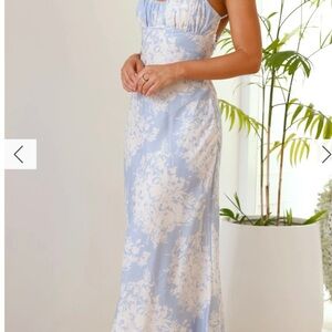 Blue and White Halter Maxi Sundress for Wedding Guests